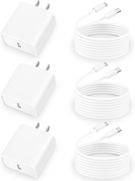 【Mfi Certified】Iphone Charger Fast Charging,  3Pack 20W USB-C Power Adapter Type-C Wall Charger with 10FT Long Type-C to Lightning Cord for Iphone 14 13 12 11 Pro Max/Xs/Xr/X/8/Se/Ipad/Airpods